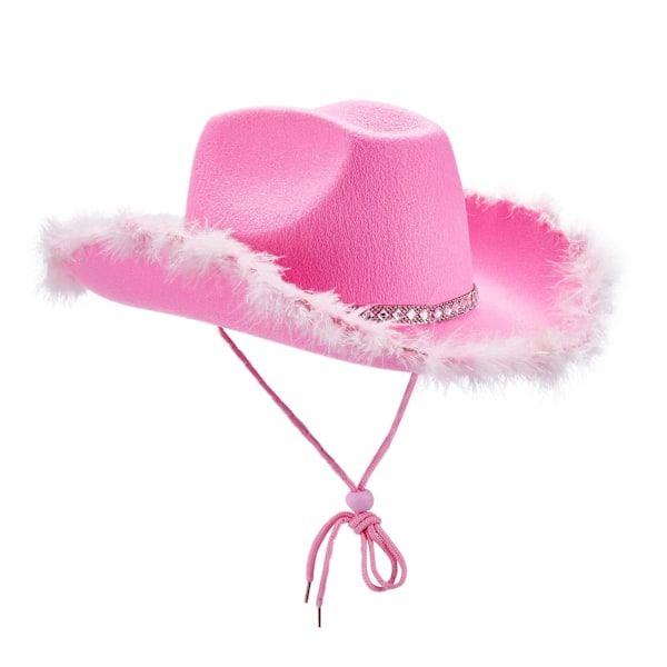 Naisten tiara-cowboyhattu, lännenhenkinen juhlahattu, diskoasu, cowboyhattu, vaaleanpunainen pink