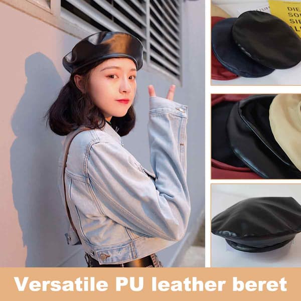 Dame Beret Hat PU Læder Berets Sorte Berets Kunstner Berets Cap