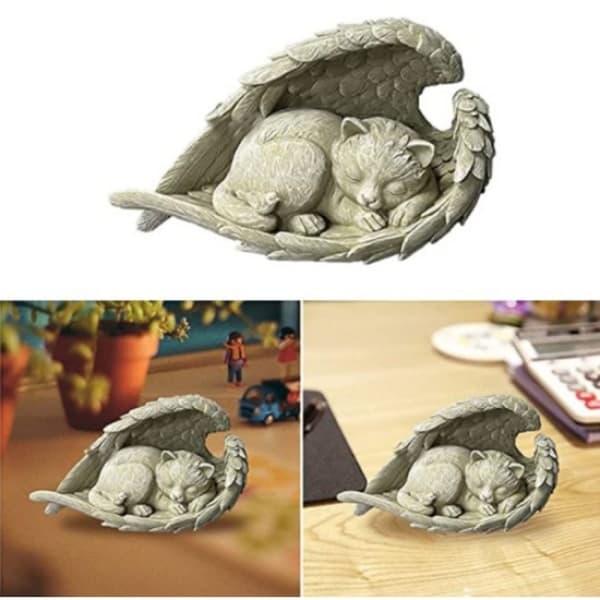 Dyrefigur kat engel statue grav ornament gravsted