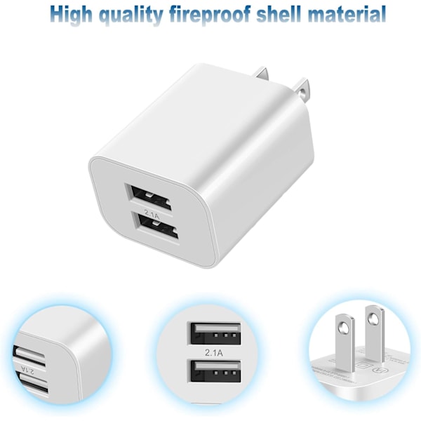 USB Veggladerblokk 2-pakning Dobbel Port Kubeplugg Strømladeradapter Mursten for Apple iPhone