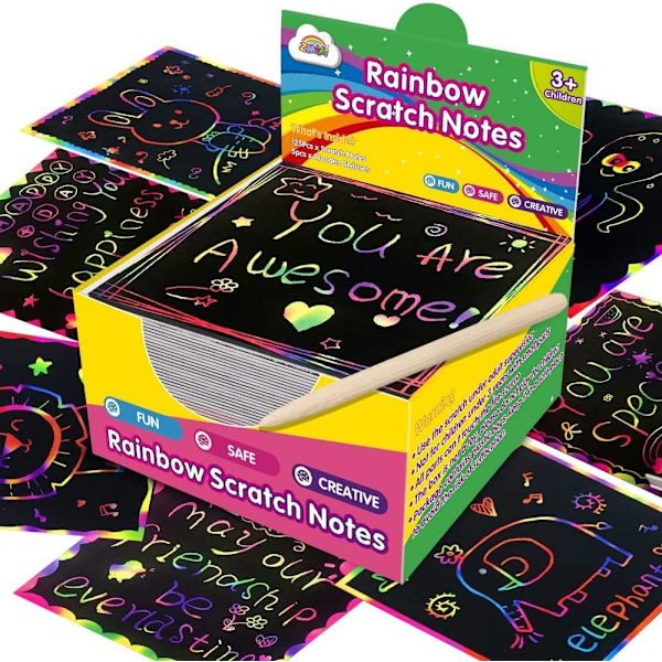 Sateenkaari-Raaputus Mini Taidemuistiot - 100 Magic Scratch -Muistiinpanovihkojen Korttia Lapsille Musta Raaputuskäsityöt Taiteet DIY Juhlatarvikkeet Sarja Syntymäpäivä