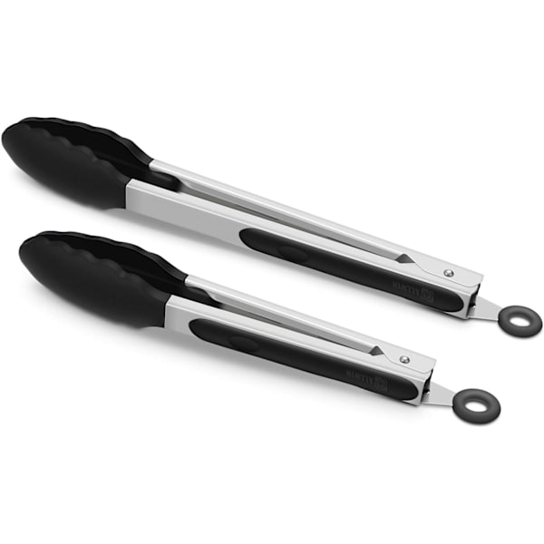 2 Pack Black Kitchen Tongs, Premium Silicone BPA Free Non-Stick Stainless Steel BBQ Cooking Grilling Locking Food Tongs, 9-Inch & 12-Inch