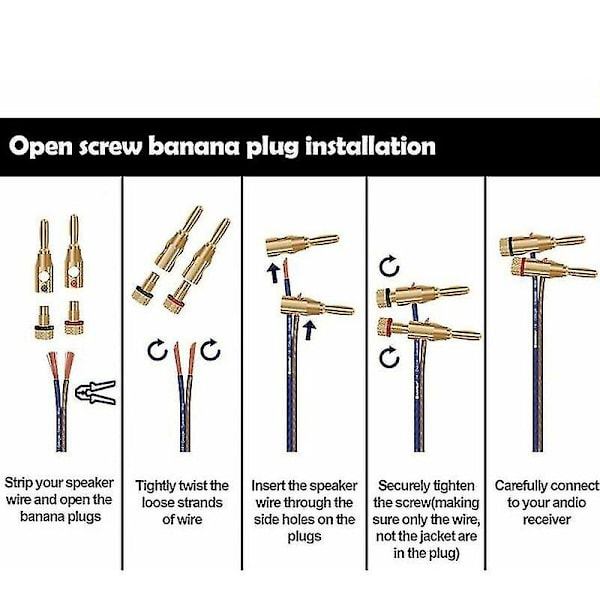 Bananplugger, Premium 24k gullbelagt Hifi-høyttalerkontakt, høyttalerkabel, hjemmekino, høyttalerkabel 12 stk