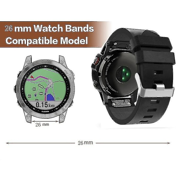 Lederreim med stålspenne for Garmin Fenix 7x Solar 26mm Yj52-2 (Brun)