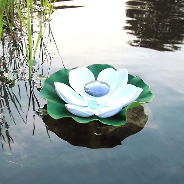 Solcells flytande poollampa, flytande poollampa, led vattentät flytande lampa, flytande lotusblomma, dekorativ trädgårdsfontän vit