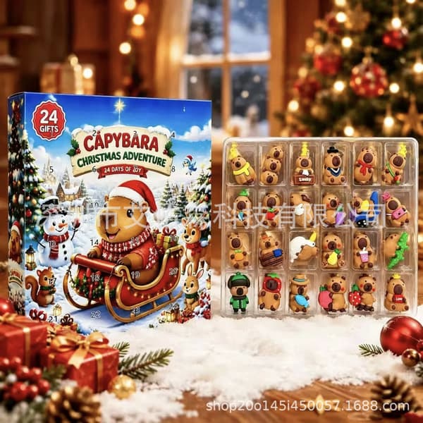 2026 Capybara Julekalender, 24-dages Nedtælling til Jul Blind Box med Søde Capybara Overraskelser, Samlerobjekt Julegave til Børn og Fans Large