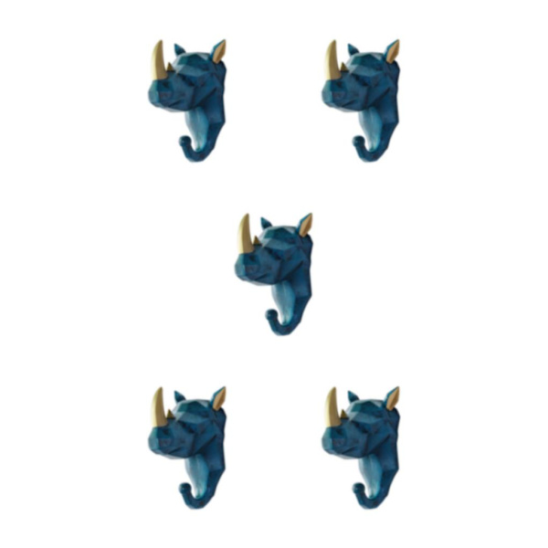 1/2/3/5 Vahva ja kestävä eläinpään avaimenkoukku yksinkertaiseen retro-siniseen (sarvikuono) Retro blue (rhino) 5 Sets