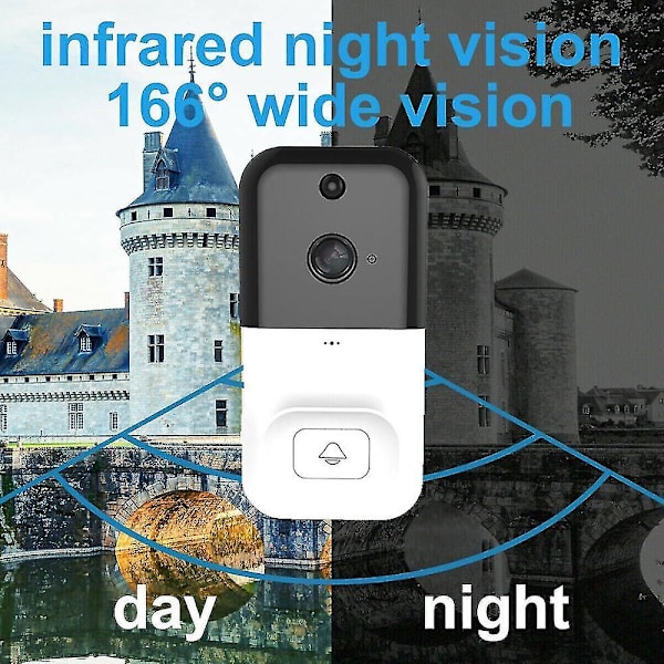 Trådløs smart WiFi-dørklokkekamera telefon video dør visuel ring dørklokke Intercom (hvid)