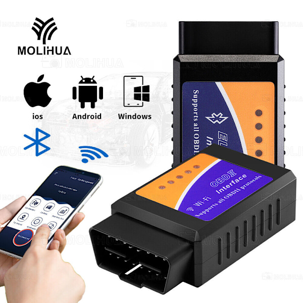 OBD2 ELM327 Bluetooth/WIFI Professionell diagnostisk enhet Bil IOS Tester Scanner DE