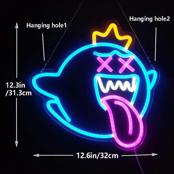 King Boo Neonskylt, Spöke LED Neonljus med Dimmer, Spel Neonskylt