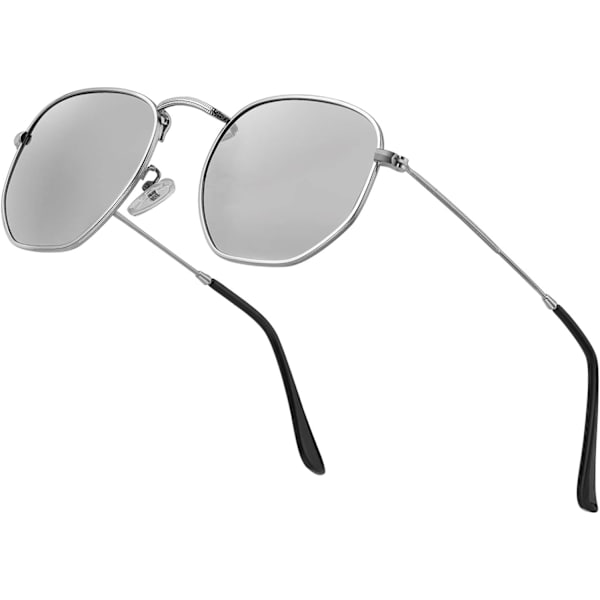 Hipster kuusikulmaiset polarisoidut aurinkolasit miehille ja naisille geometrinen neliö pieni vintage metallirunko retro sävy lasit sininen Blue L