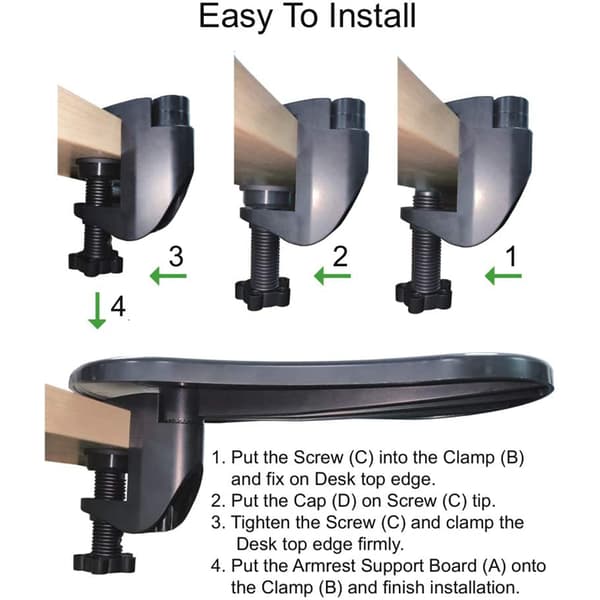 Datamaskin Armrest for Skrivebord og Stol, Robust Musearmrest, Datamaskin Skrivebord Utvider, for Hjem og Kontor