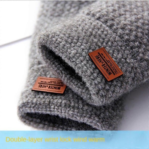 Vinter Alpaca Fingervantar För Varma Stickade Halvfingervantar För Män light grey