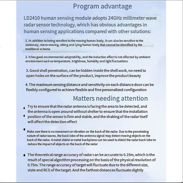 Mini Ld2410b Høyfølsom 24ghz Menneskelig Tilstedeværelsessensor