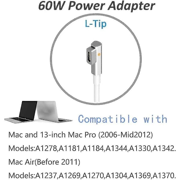 60w Mac Book Pro laddare - Ersättning 60w L-tips Mac laddare Gammal Mac Book laddare, Universell nätadapter L-typ Kompatibel med Mac Book Pro 13 tum