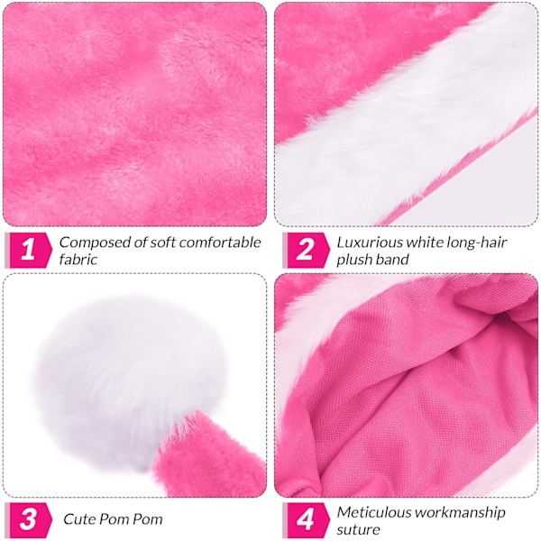 Julhatt Tomtehatt För Vuxna, Plus Lång Julhatt Lyxig Tomtehatt, Julpartyhatt För Män Och Kvinnor, Jultillbehör Rosa pink adult
