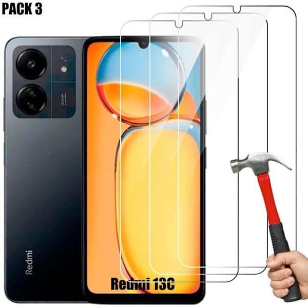 Härdat glas för Xiaomi Redmi 13C - 3 delar - 9H resistent transparent skyddsglas