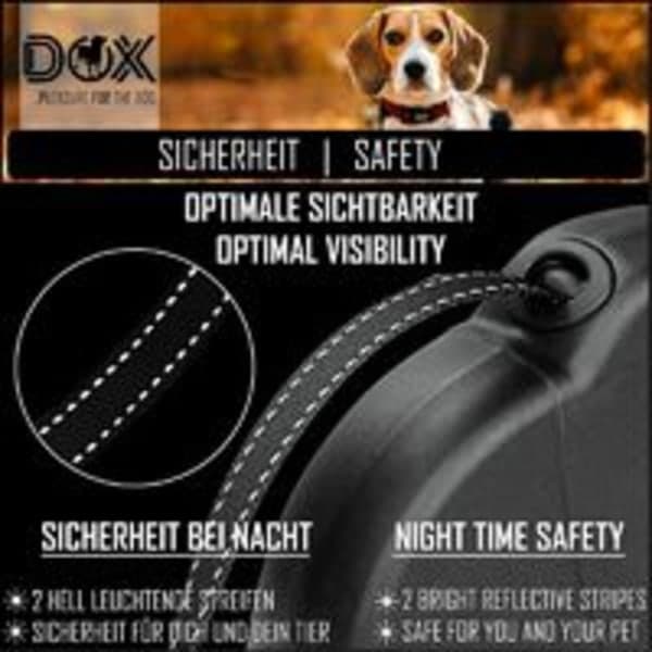 Reflekterende rulleline til hund - stor hvalpeline - 5m sort