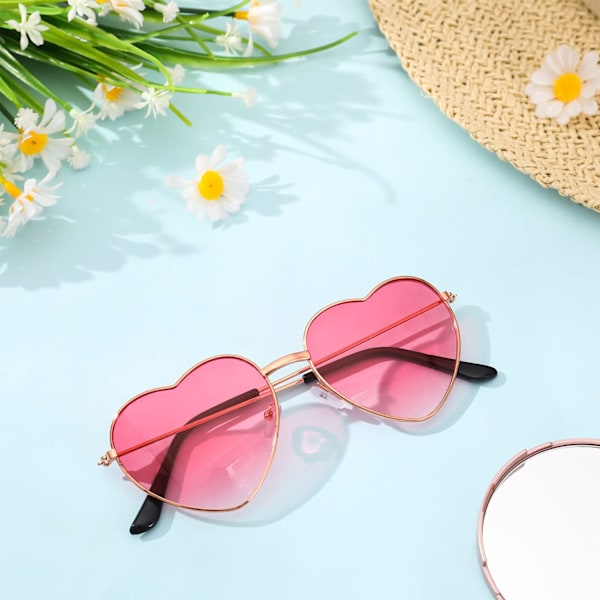 Par Hippie-glasögon - Retro hjärtformade solglasögon 60-tal 70-talsstil Hjärtglasögon Festivaltillbehör för Hippie Fancy Dress-tillbehör (Rosa)