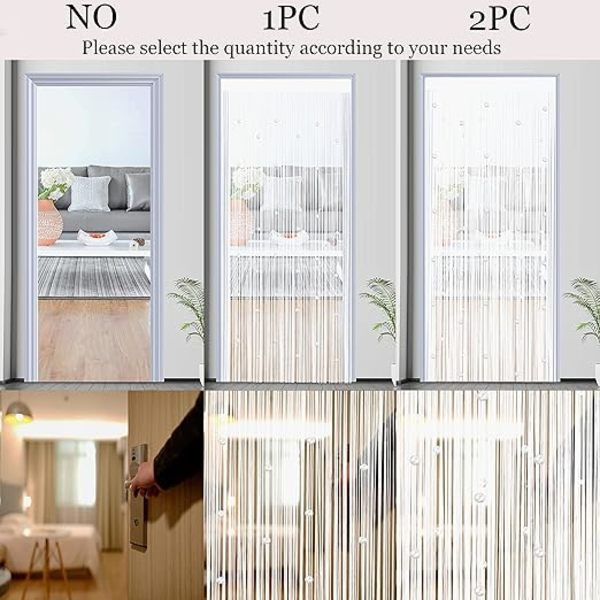 Perleformet dørgardin (hvid 100 * 200 cm), med fluegardiner til
