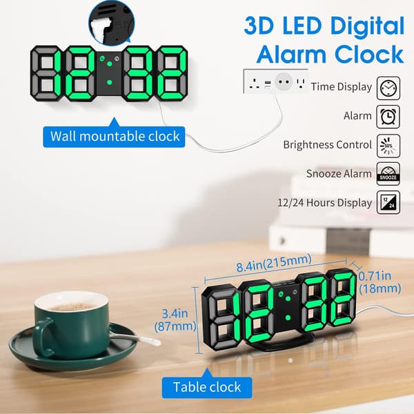 3D LED Digital Vægur, 3D LED Vægur, Grøn