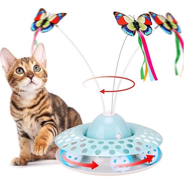 Funny Automatic Electric Rotating Butterfly & Ball Training Toy for Kittens, Interactive Cat Teaser Toys for Indoor Cats