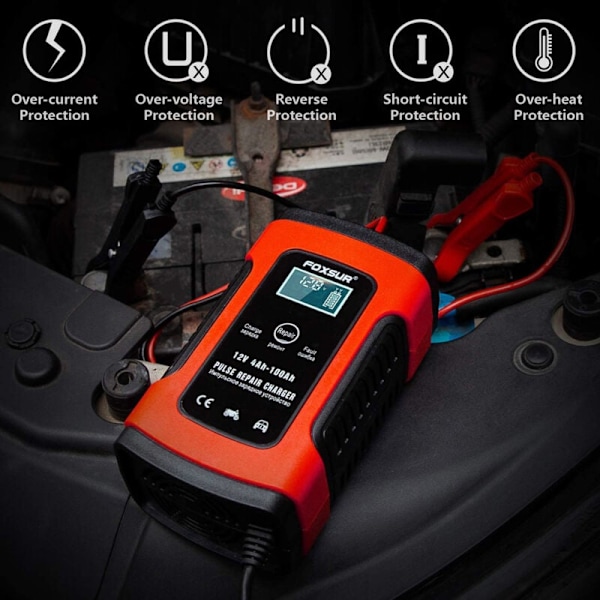 Laddare, boosters och startkablar 12V 5000mA Helt automatisk batteriladdare/underhåll för bilar, motorcyklar, terränghjulingar, husbilar, powersports, båtar och mer