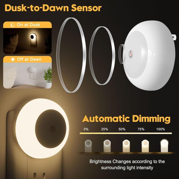 Nattlampa med sensor, 2-pack, varmvit LED-nattlampa för babyrum, barnrum, sovrum, dag- och nattsensor