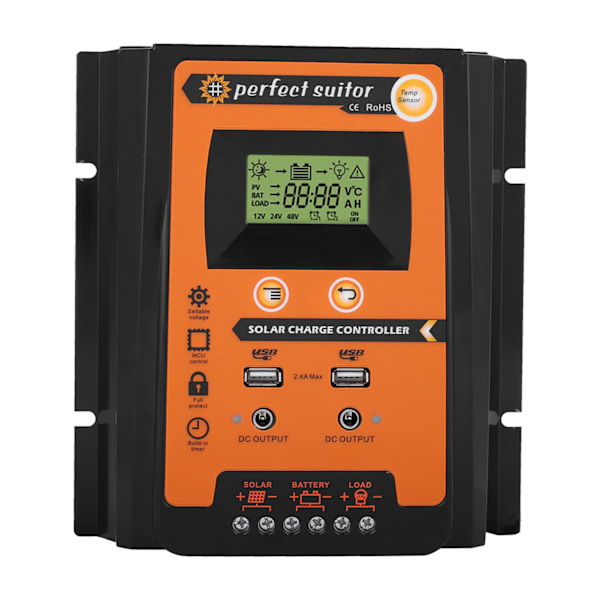 12V/24V 50A PWM & MPPT Kort Version Solcelle Laderegulator Solpanel Batteri Regulator Dobbelt USB LCD Display