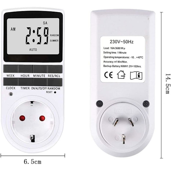 1 x Digital Timer Ur, Timer Stikkontakt Digital Stikkontakt med stort LCD-display og 10 x programmerbare programmer og tilfældig anti-tyveri digital timer