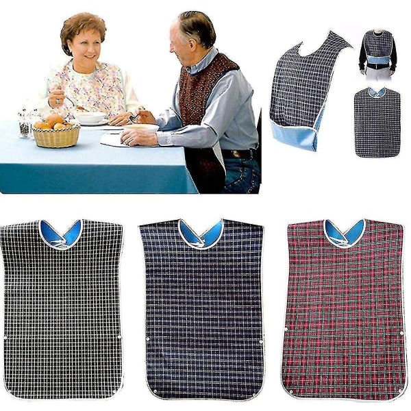 3-Pack Adult Bibs with Crumb Catcher - Washable Dining Bib for Adults, Large Adult