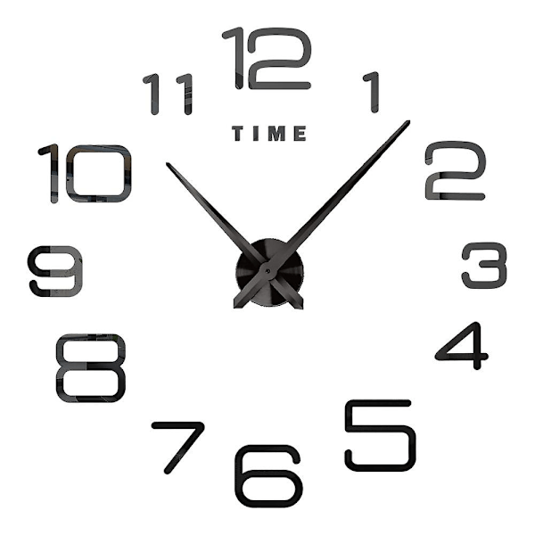 3D Stor Veggklokke DIY Akryl Speil Klokkedesign Overdimensjonert Klokker Europa Horloge Stue Hjemmedekor Flere Stiler Svart K Black K 47 inches (80-120cm)