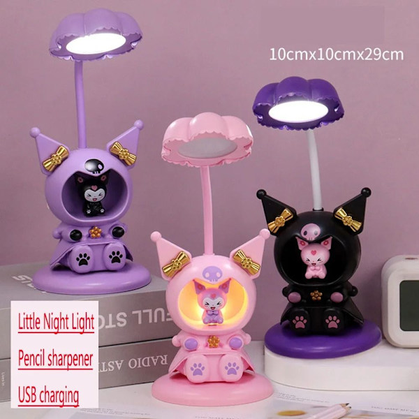 Kawaii Kuromi My Melody sammenleggbar øyevernsbordlampe Black