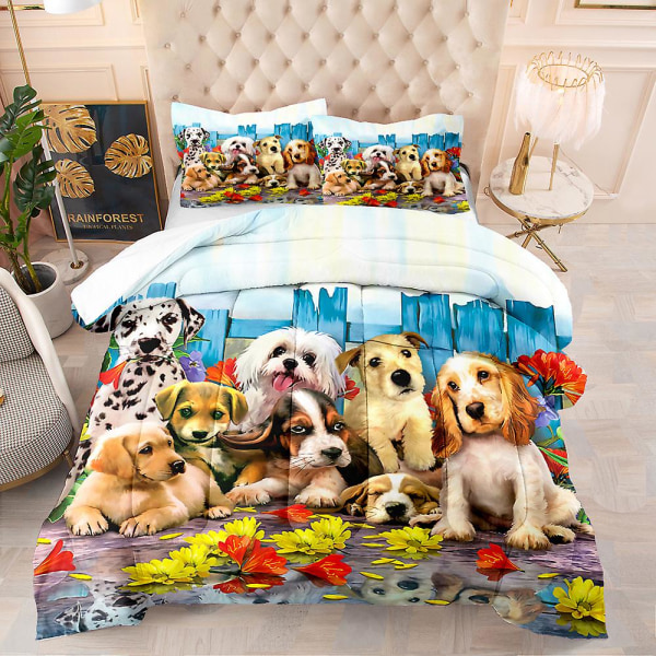 Hund 3d-tryckt sängkläder set överkast örngott barn present färg 1 173x218cm