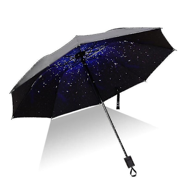 Blomsterregn Sol Folde Paraply Vindtæt Anti Uv Kompakt Parasol Starry Sky
