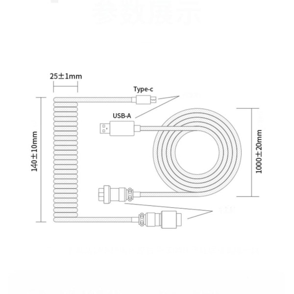 Mekanisk tastatur spiral kabel USB tastatur kabel PINK pink