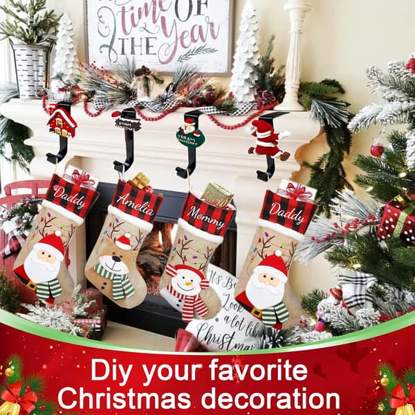 Julstrumphängare för spiselkrans, julstrumphängare för öppen spis, julstrumpkrok (4-pack)