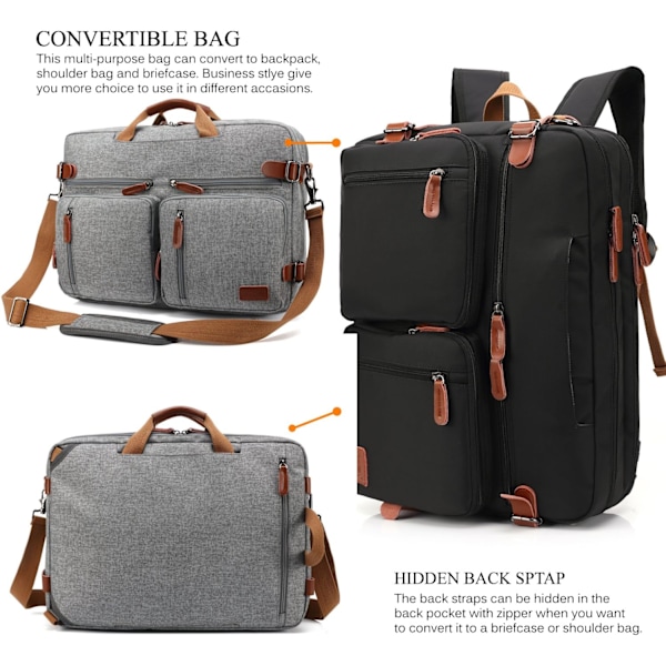 Konvertibel ryggsäck Messenger Bag Axelväska Handväska Business Portfölj Multifunktionell Reseryggsäck Passar 15,6 tums bärbar dator