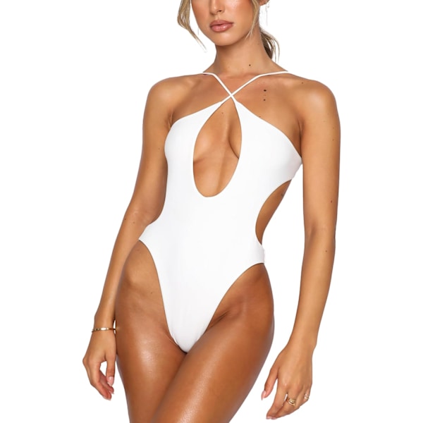 Sexet krydsende halterneck badedragt til kvinder, hvid White XL