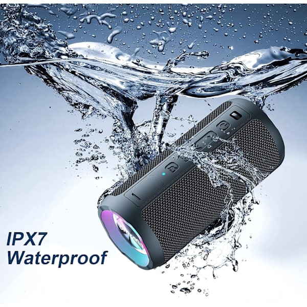 Bärbar trådlös Bluetooth-högtalare, LED-ljus, IPX7 30H uppspelning