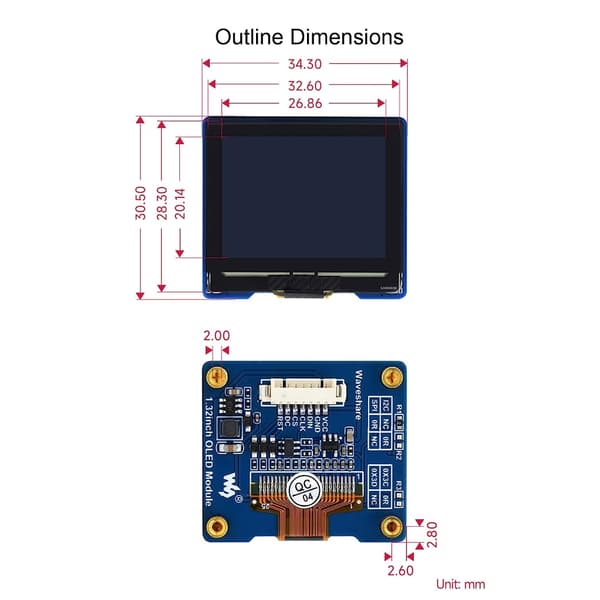 Multifunktionelle 1,32 tommer OLED-moduler 128x96 opløsningsdisplay med 4-leder SPI og I2C-interface til Ardui/Raspberry/STM32[qb]