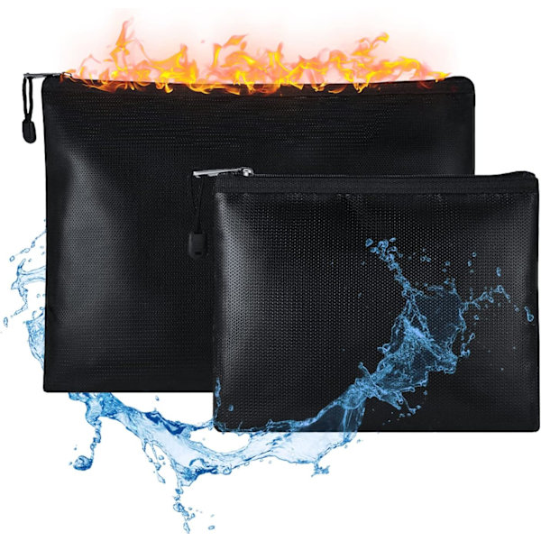 Brann- og vanntette poser (2 stk), brannsikker billettpose, vanntett silikonpose for viktige dokumenter Svart（38X37.5/21X29cm）——VEBTles