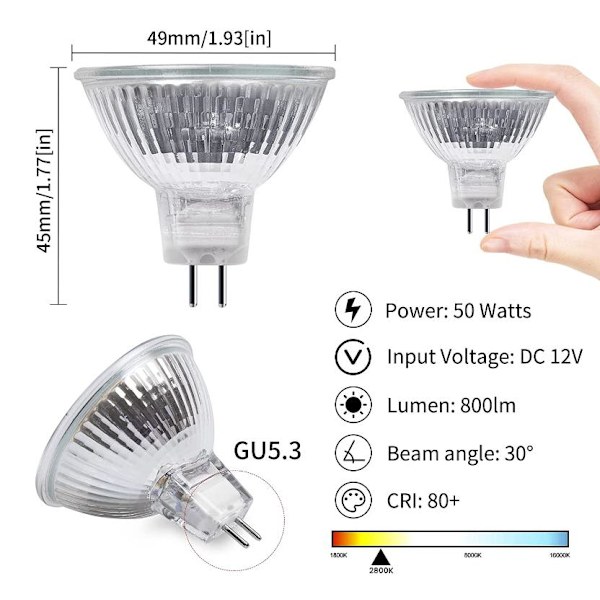 Halogenlampe 35w Gu5.3 2-pins base, 12v 2700k Varmt hvitt Spotlight 36° strålevinkel 4000 timer levetid Dimbar Halogenlampe Dikroisk - 6-pakning