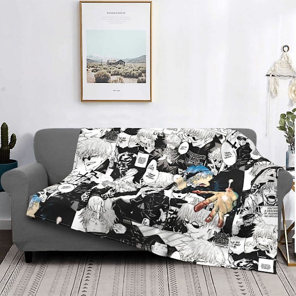 Gojo Satoru Jujutsu Kaisen Manga Collage Tæppe Fleece Forår Efterår Ternet Blødt Sengetæppe Til Hjem Sofa Sengetøj