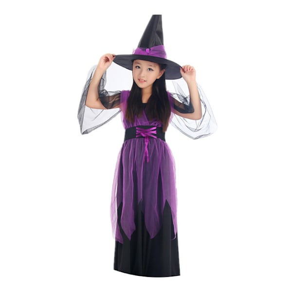 Barn Halloween-kostyme Barn Heksekostyme Halloween-klær Cosplay-rekvisitter a purple 130cm long witch