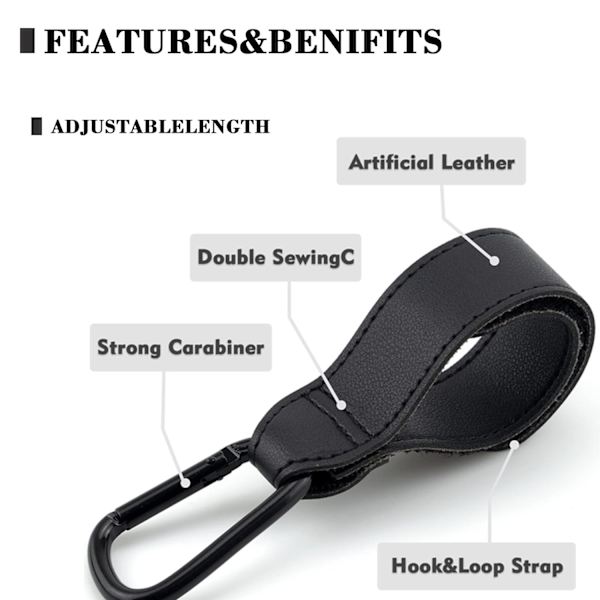 PCS Buggy Clips, PU Lær Vognklips for Vesker, Vogntilbehør med Robust Karabinkrok, Vognveskeklips
