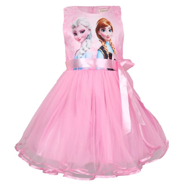 Tyttöjen Frozen-prinsessa Elsan ja Annan juhlamekko Cos-juhla-asut vaaleanpunainen pink 120 cm