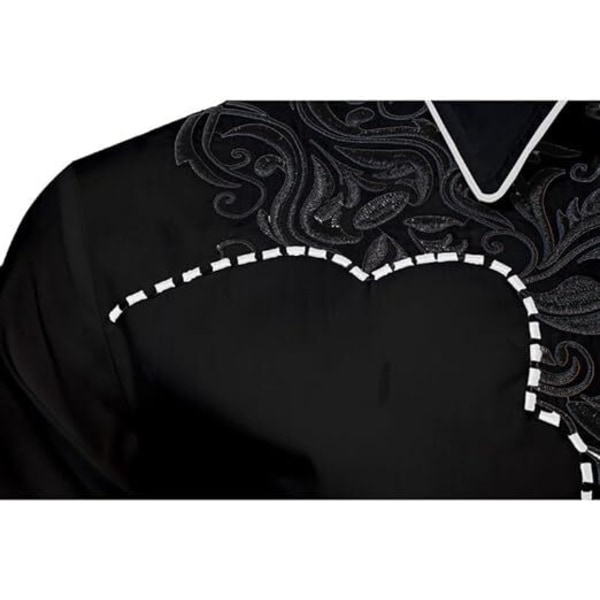 Lännen cowboy-paita miehille, muodikkaasti slim fit -mallinen, musta 3 Black 3 L