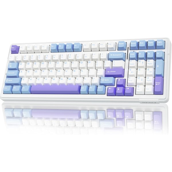 Mekanisk Speltangentbord, BT5.0/2.4GHz/USB-C Bytbar Anpassat Tangentbord, Förlurade Brytare RGB-Tangentbord för PC/Tablett/PS/Xbox, Blå & Lila
