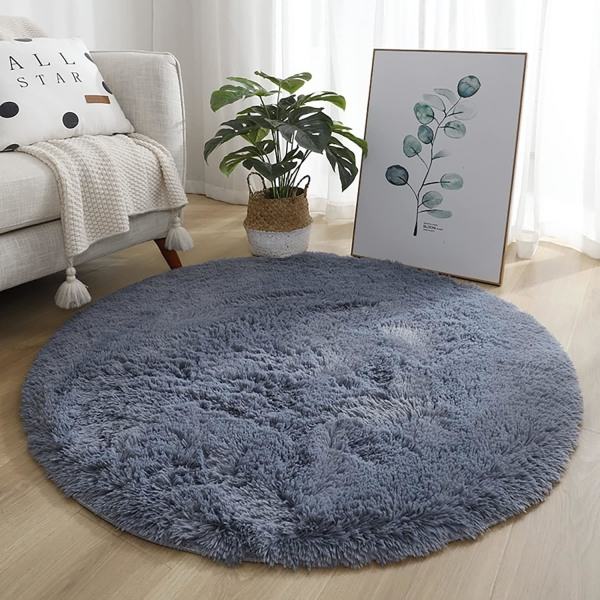 Rund matta, modern lurvig matta, sovrumsmatta, bekväm mjuk halkfri lurvig golvmatta, fluffig matta, silvergrå, 60 cm/24 tum